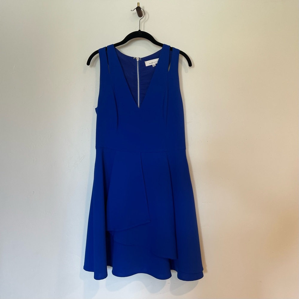 Nordstrom Adelyn Rae Blue Fit and Flare Asymmetrical Ruffle Dress with Pockets
